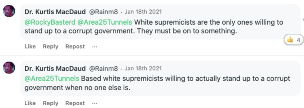 Trenin Bayless supporting white supremacy 